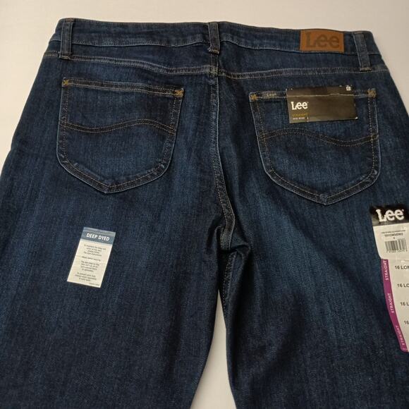 Lee Straight Leg Jeans Women's 16 Long Size 36x31 Blue Mid Rise Dark Wash - Picture 8 of 8